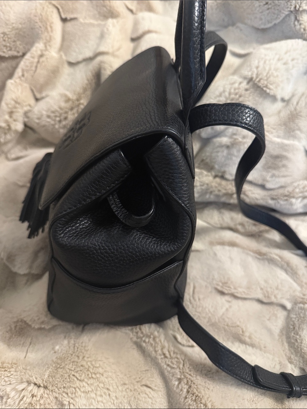 Tory Burch Black Pebbled Leather Tassel Mini Backpack - Picture 4 of 7